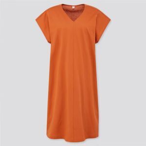 Uniqlo Burnt Orange V Neck 100% Cotton Dress Boxy Sleeveless Medium Summer Women